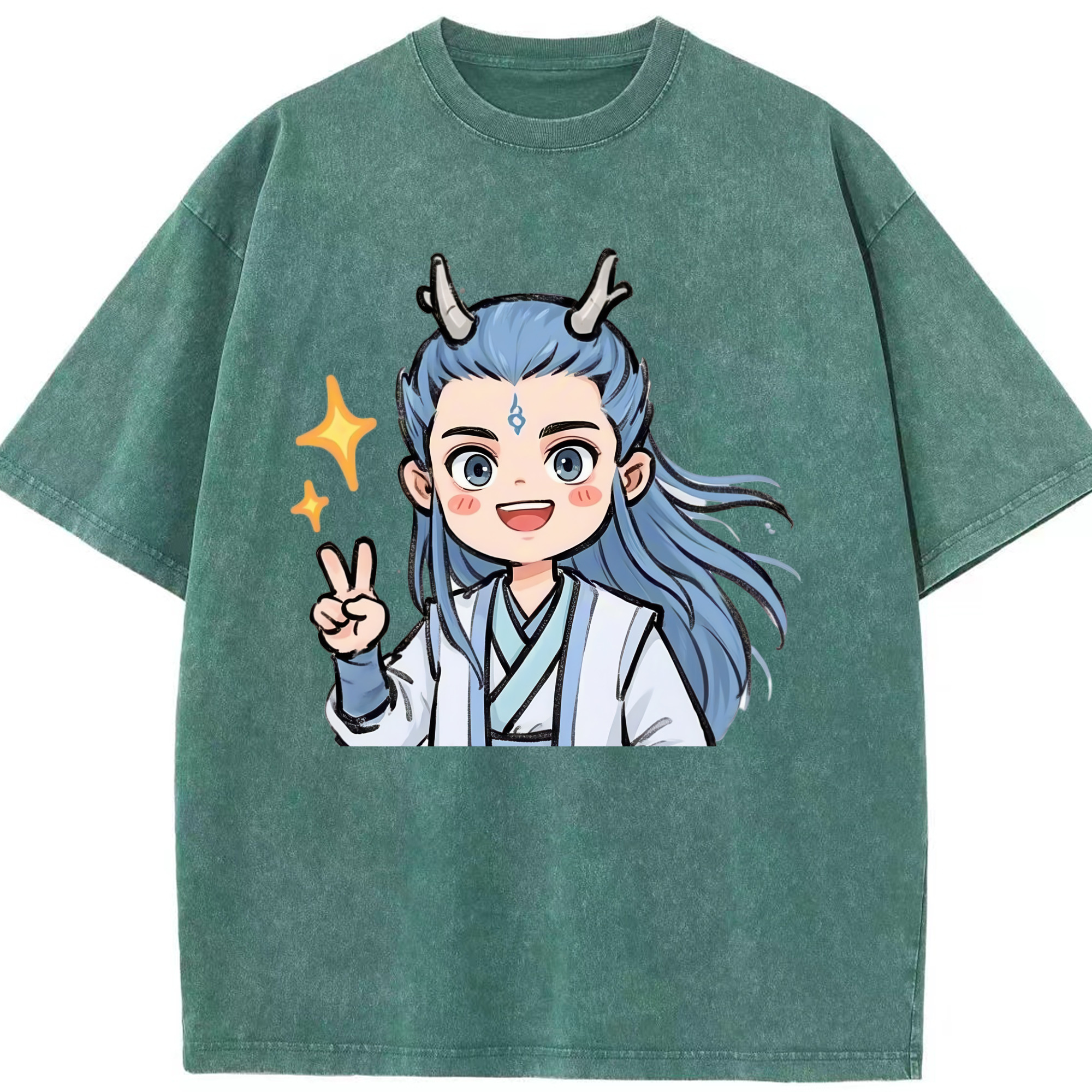 （画像用） Ne Zha 2 ナタ 魔童の大暴れ 綿100% ヴィンテージ風 半袖Tシャツ（フロントプリント）